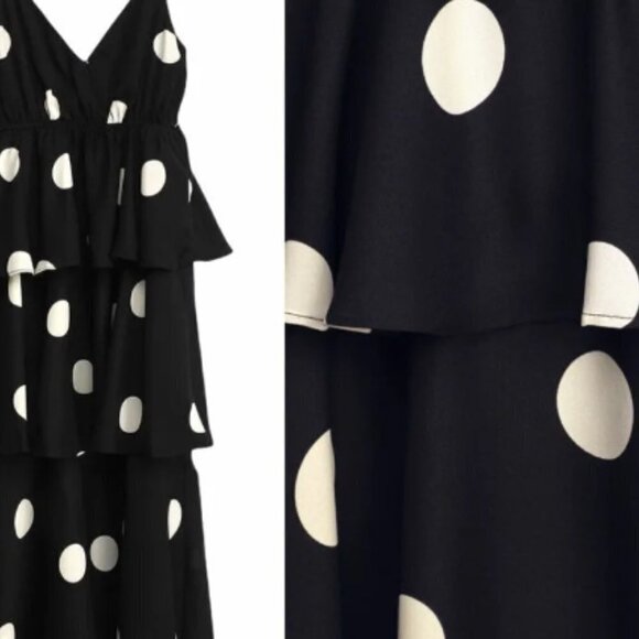 O.P.T. Cava Black and White Polka Dot Tiered Midi Dress - Picture 2 of 7